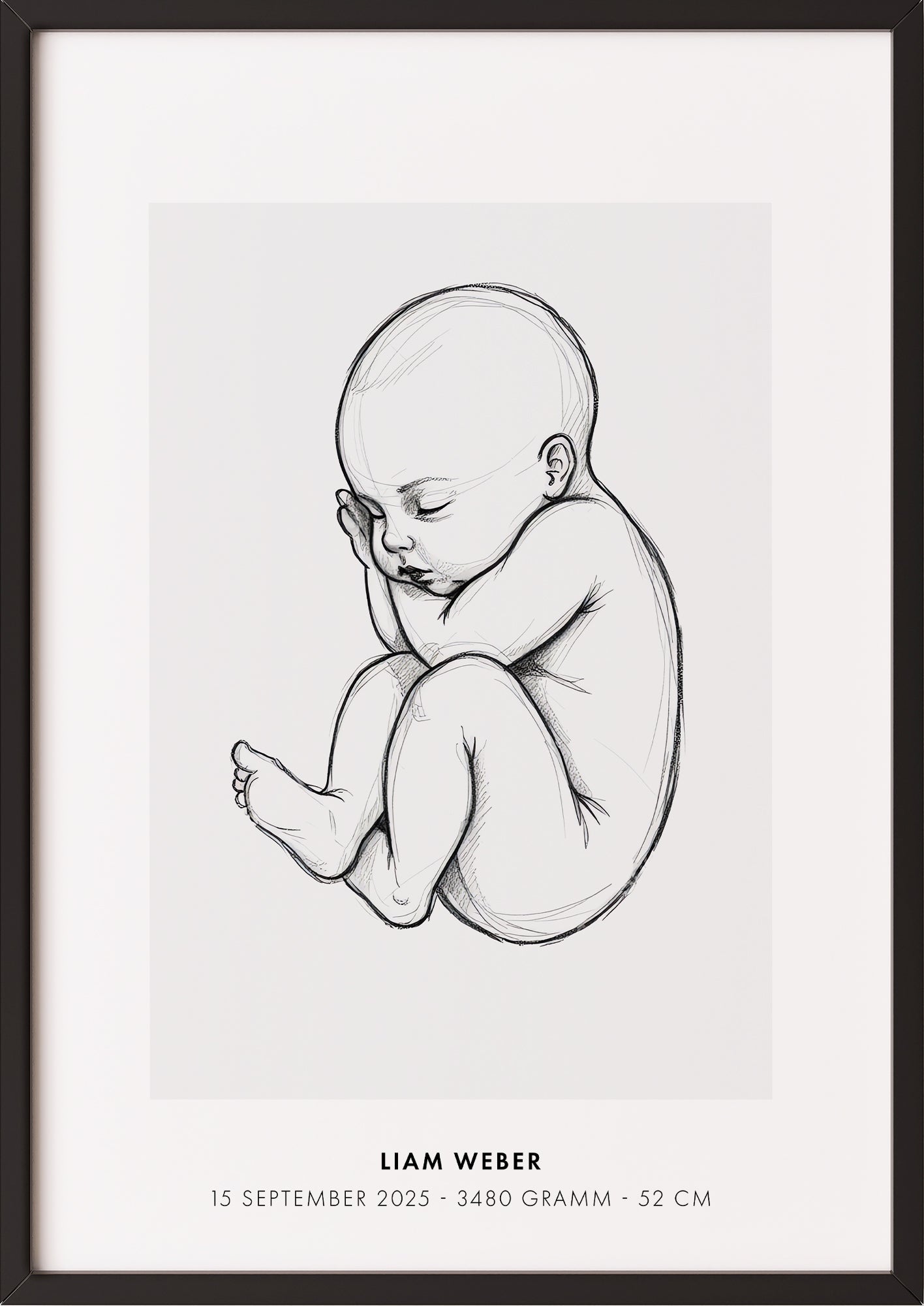 Poster Baby Sketch Geburtsposter 2 im schwarzen Rahmen