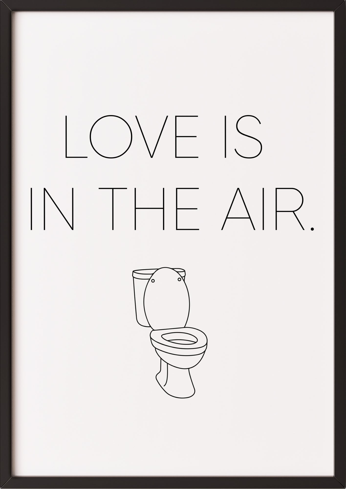 Hochformatiges Poster „Love is in the air.“ mit schwarzem Rahmen, freigestellt.