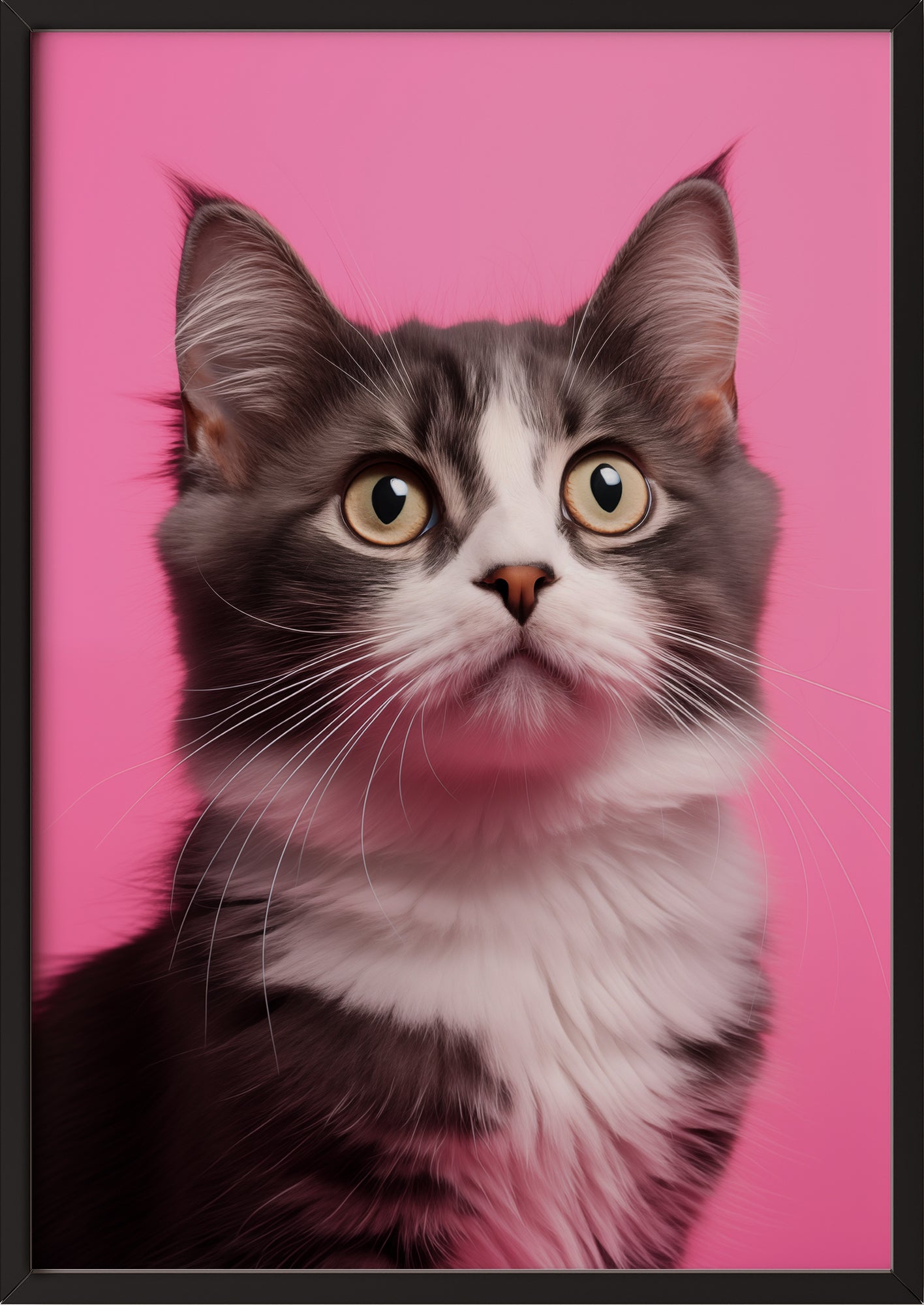 Poster „Cat 2 On Pink Background“ schwarz.