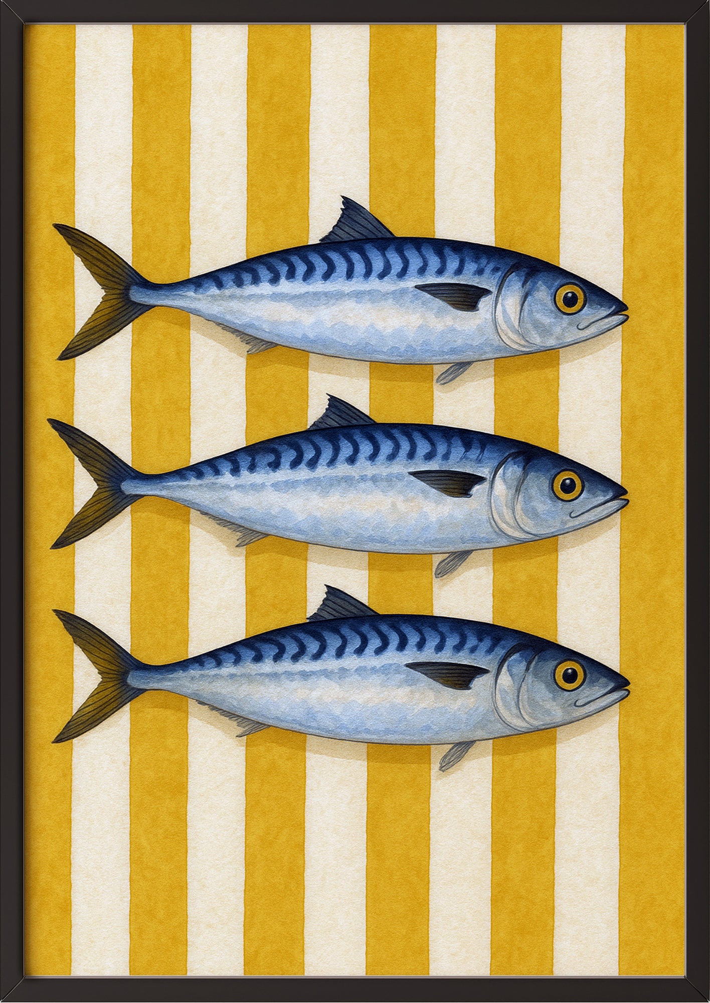 Sardinen Poster im schwarzen Rahmen an einer hellen Wand