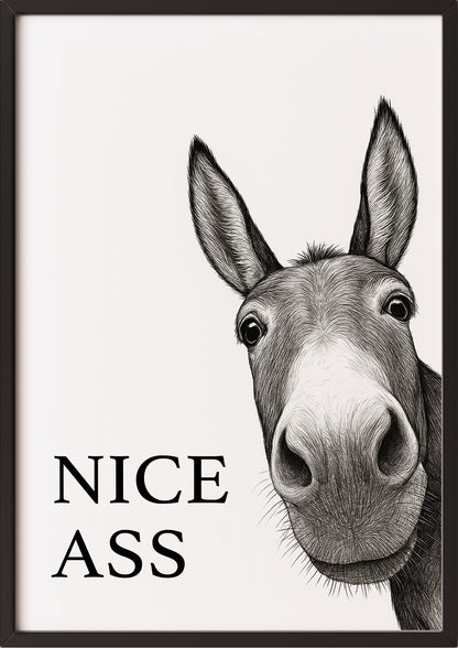Nice Ass Poster mit Esel im schwarzen Rahmen