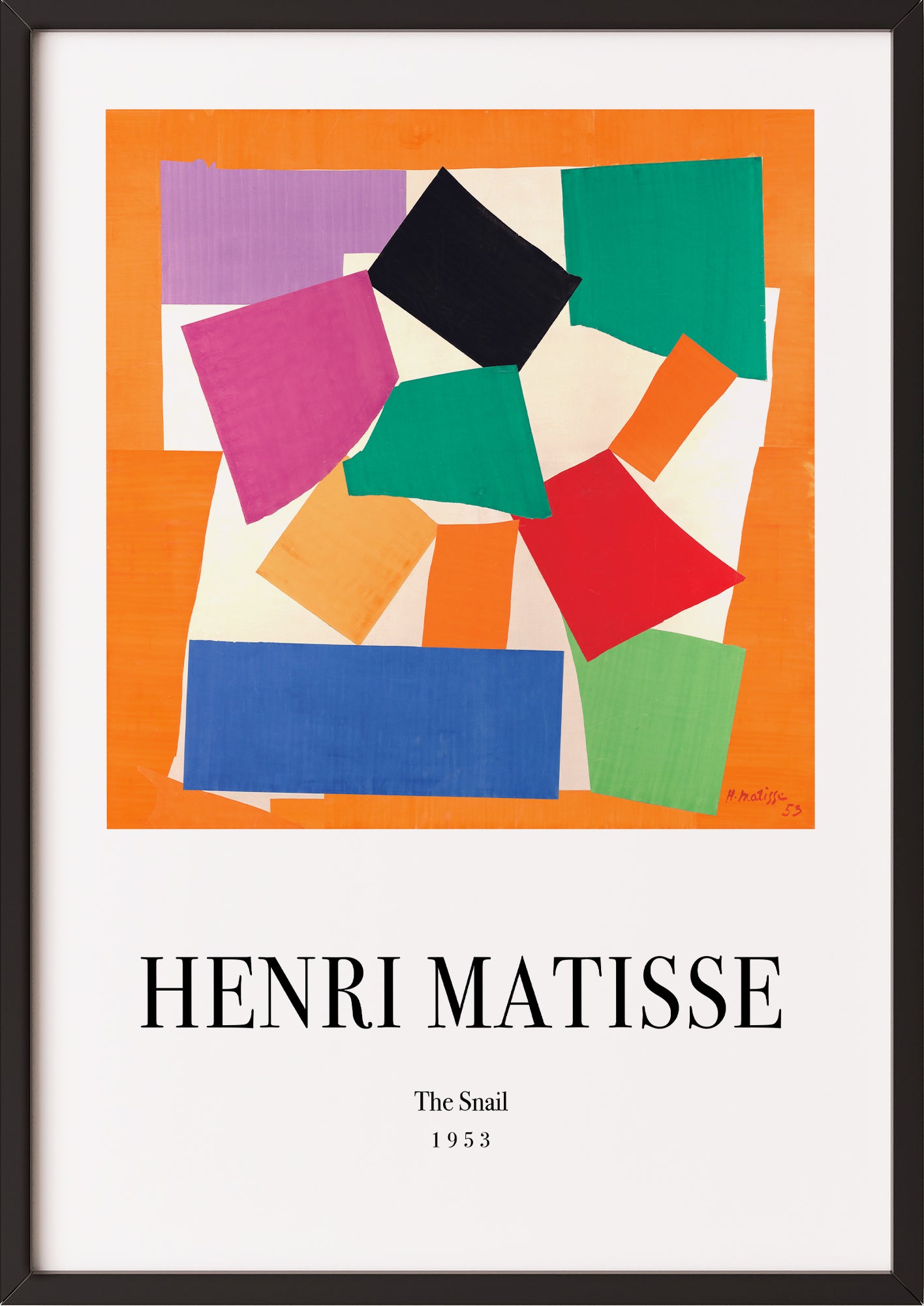 The Snail von Henri Matisse Kunstdruck im schwarzen Rahmen