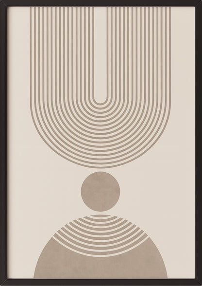 Gerahmtes Poster mit Bögen und Kreis in harmonischer Balance an Wand gelehnt