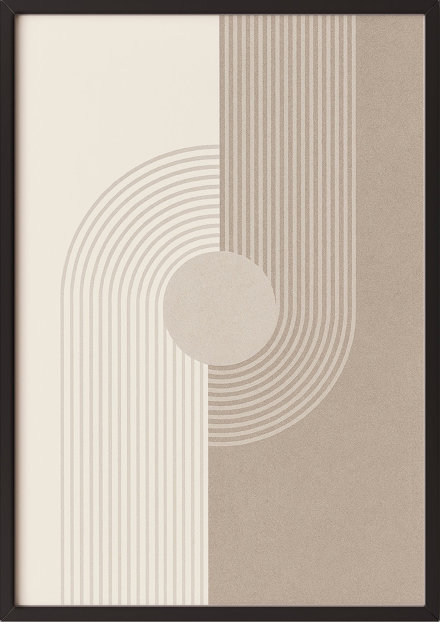 Gerahmtes Linienposter mit harmonischem Fluss, an Wand gelehnt