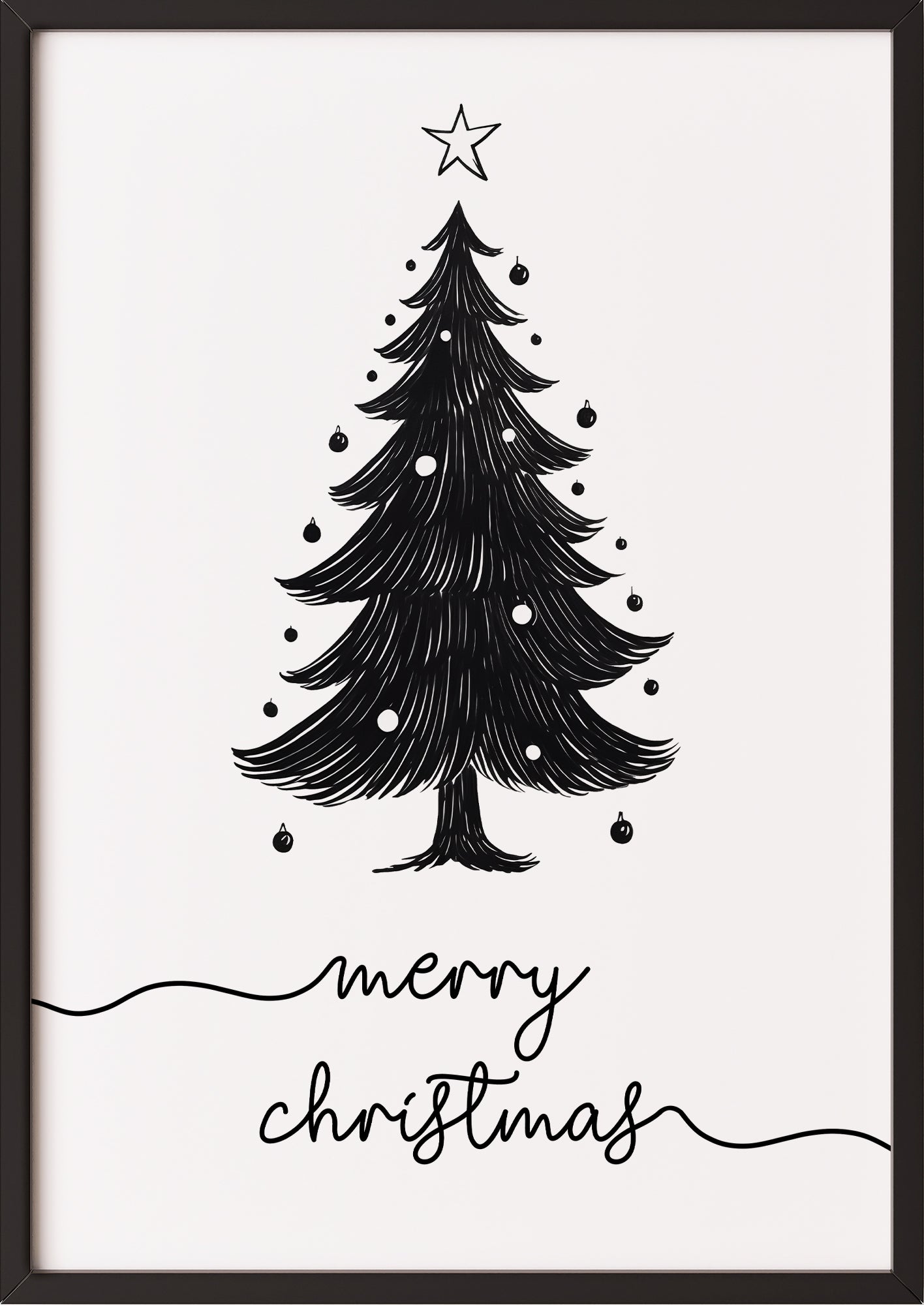 Weihnachts-Poster „Merry Christmas“ im schwarzen Holzrahmen