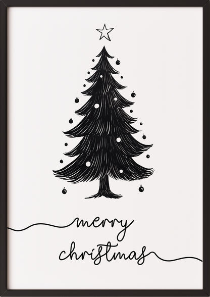 Weihnachts-Poster „Merry Christmas“ im schwarzen Holzrahmen