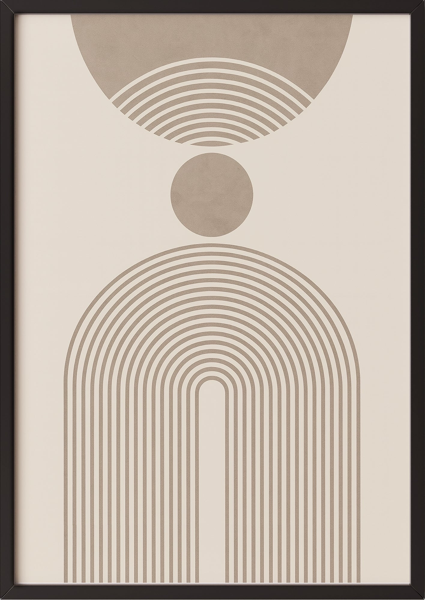 Gerahmtes Stillness Poster mit klarer Linienführung, an Wand gelehnt