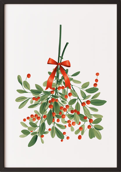 Mistelzweig-Poster in schwarzem Holzrahmen