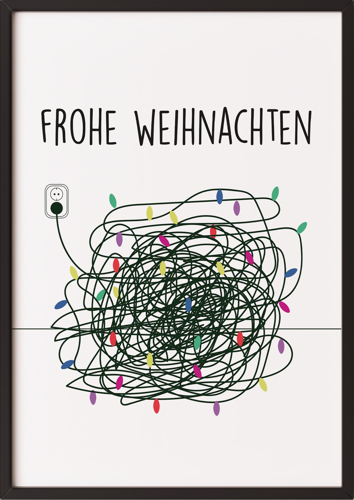 Frohe Weihnachten-Poster in schwarzem Holzrahmen