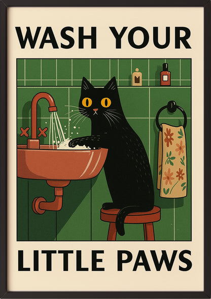 lustiges Katzenposter mit schwarzer Katze im schwarzen Rahmen, ideal fürs Gäste-WC