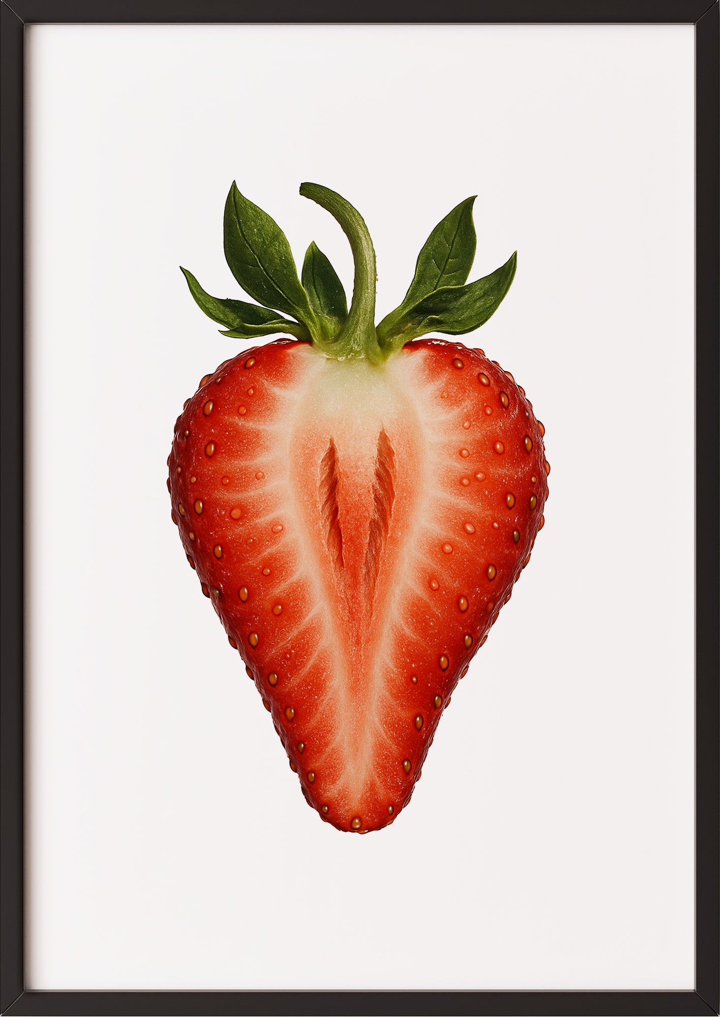 Halbierte Erdbeere Kunstdruck mit schwarzem Rahmen – stilvolle Esszimmer Kunst