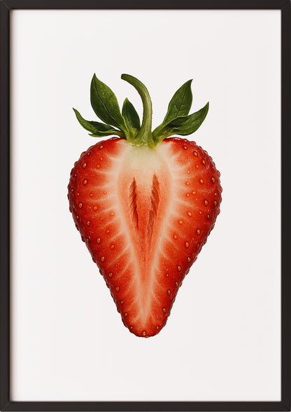 Halbierte Erdbeere Kunstdruck mit schwarzem Rahmen – stilvolle Esszimmer Kunst