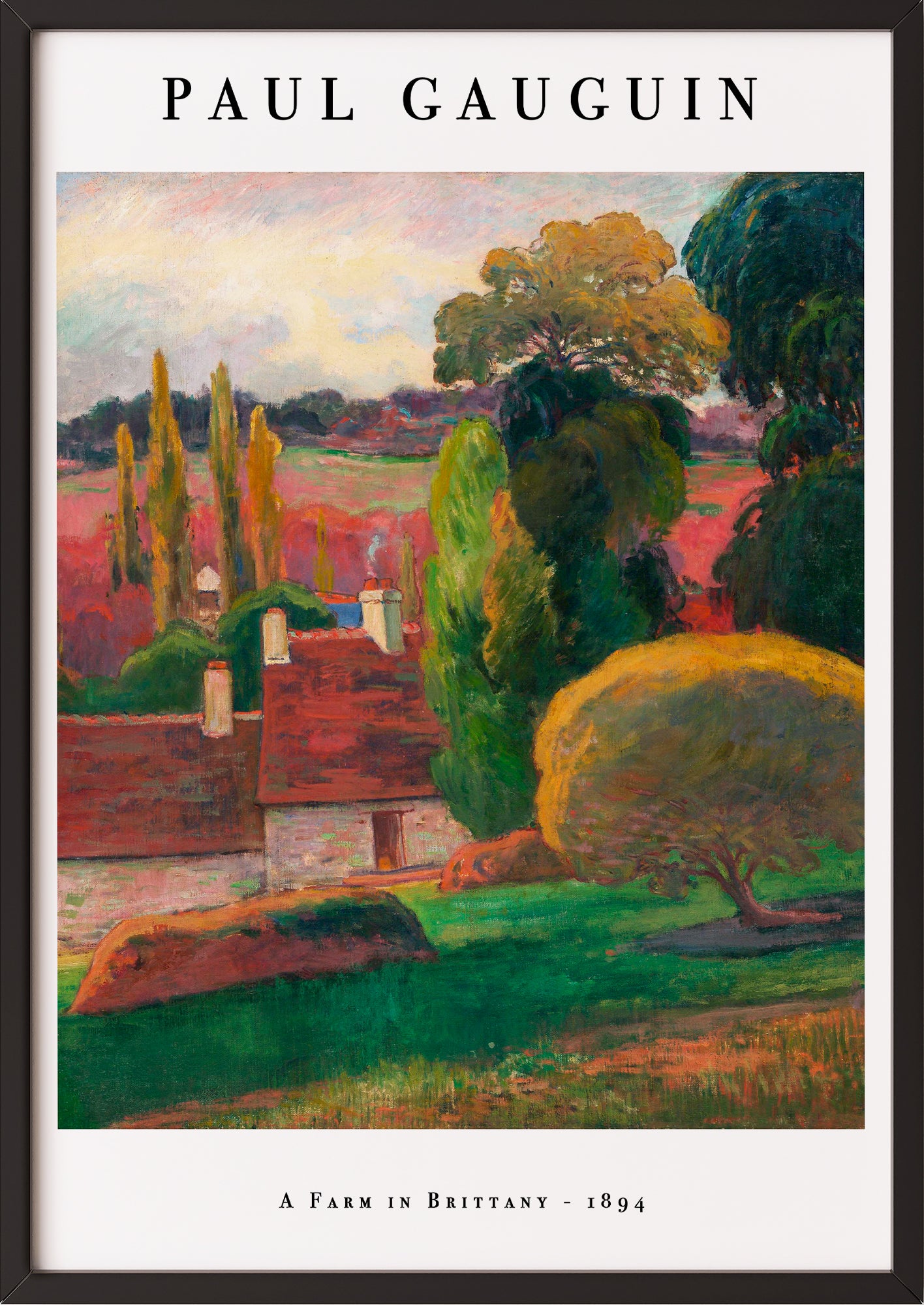 A Farm in Brittany von Paul Gauguin Kunstdruck im schwarzen Rahmen