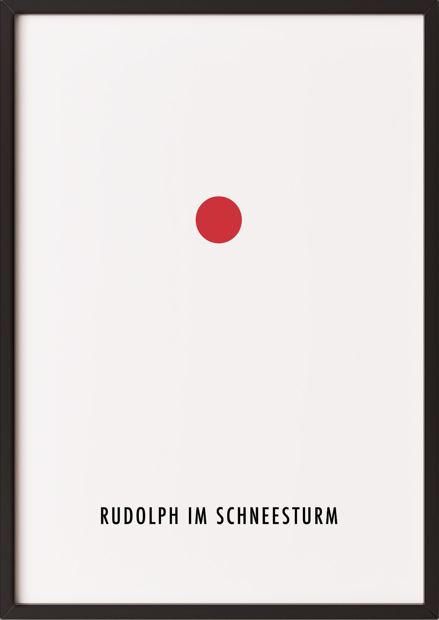 Rudolph im Schneesturm-Poster in schwarzem Holzrahmen