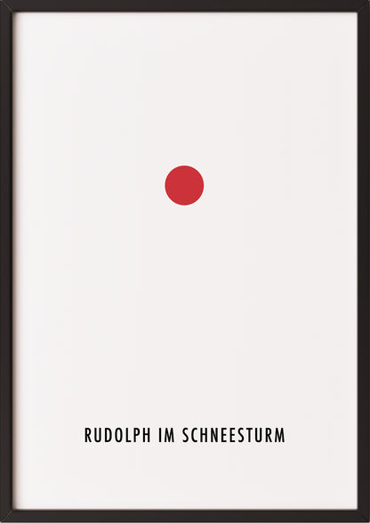 Rudolph im Schneesturm-Poster in schwarzem Holzrahmen