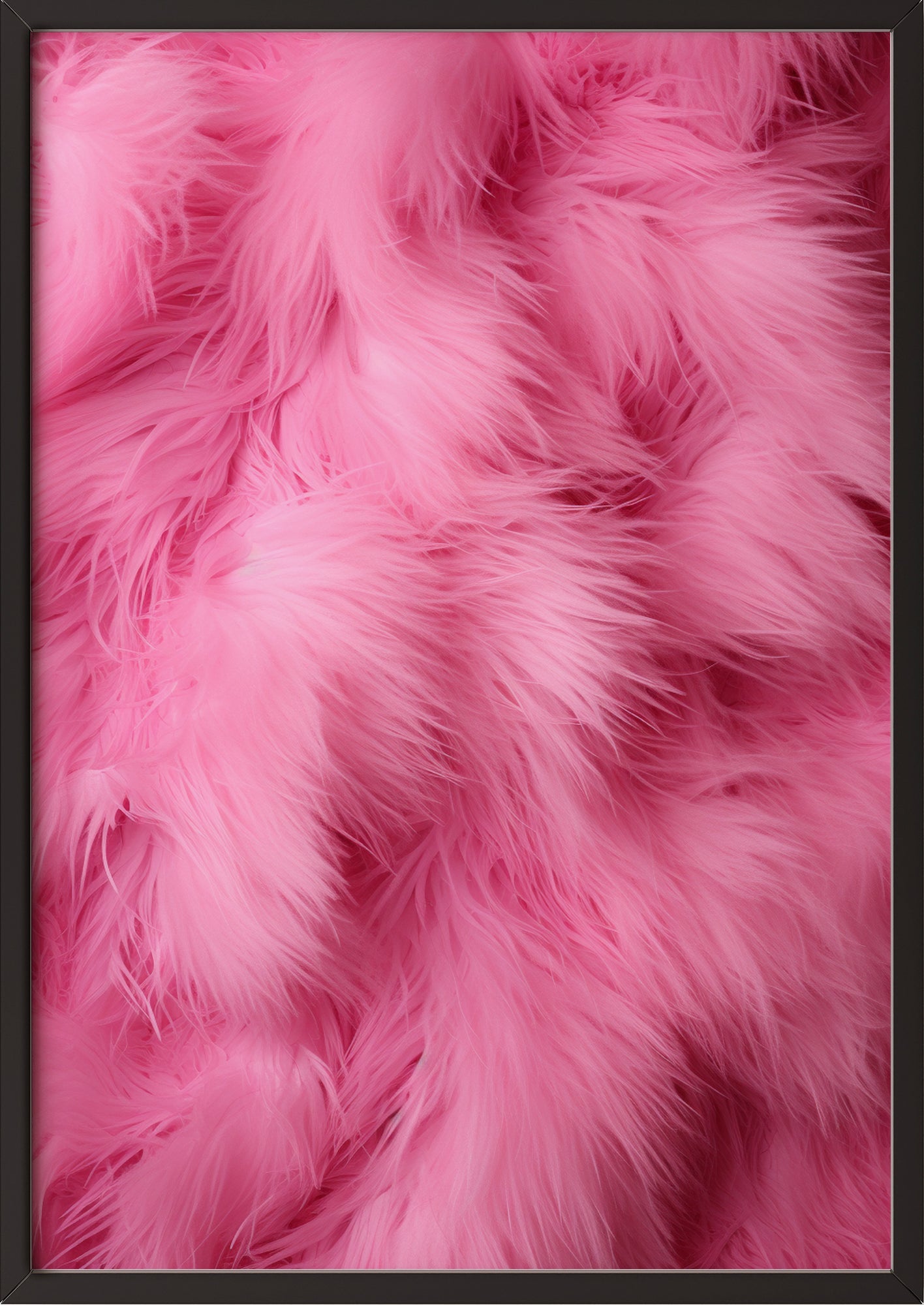 Pinkes Kunstfell-Poster in schwarzem Holzrahmen