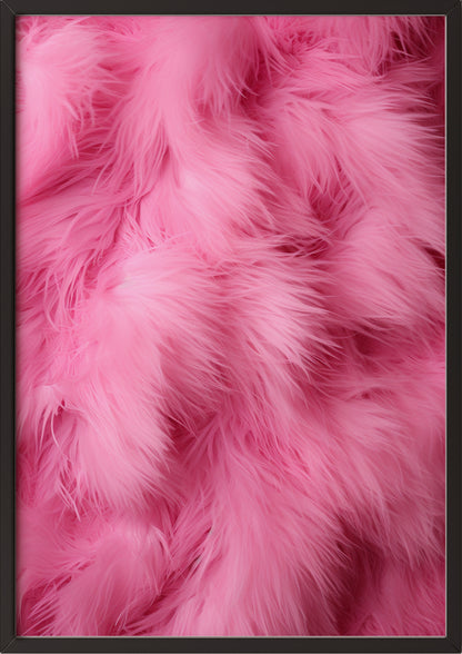 Pinkes Kunstfell-Poster in schwarzem Holzrahmen