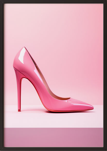 Poster pinker High Heel in schwarzem Holzrahmen