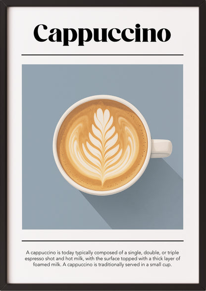 Gerahmtes Cappuccino-Poster mit Definition, angelehnt an Küchenwand