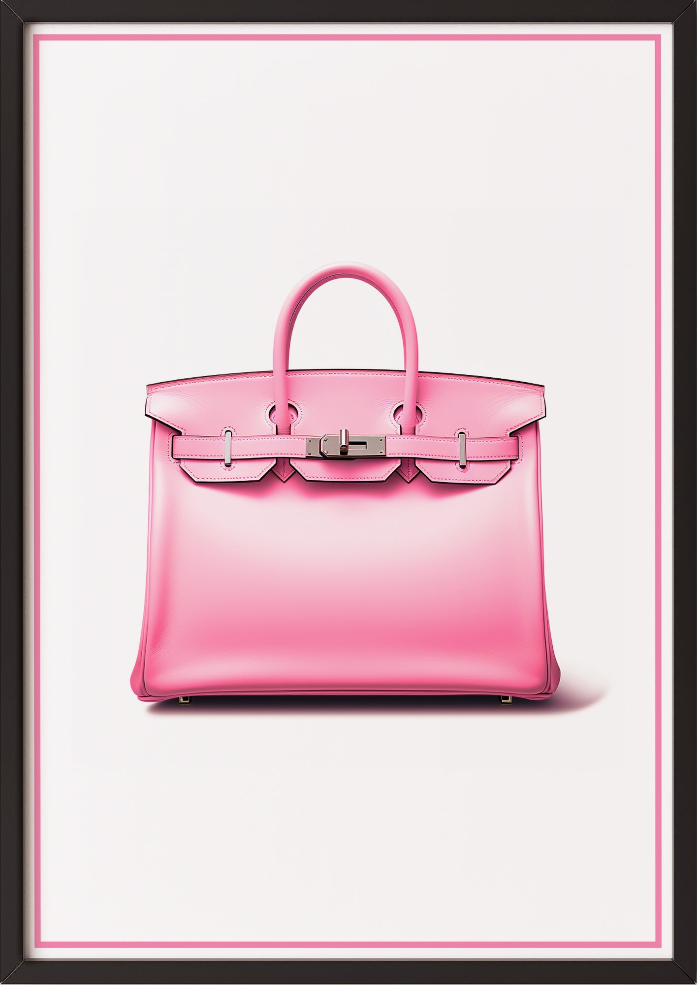 Poster pinke Designer-Handtasche in schwarzem Holzrahmen