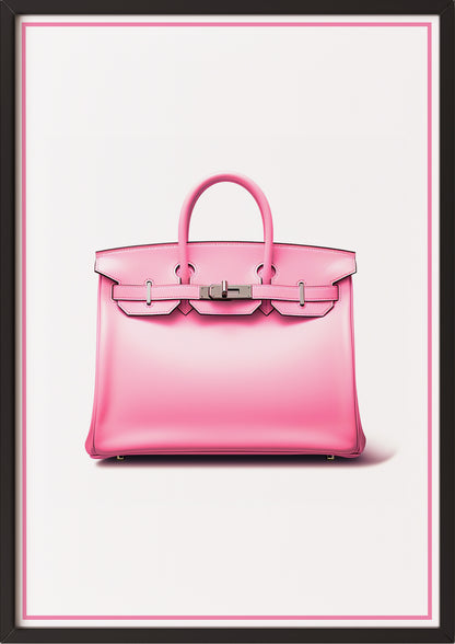 Poster pinke Designer-Handtasche in schwarzem Holzrahmen