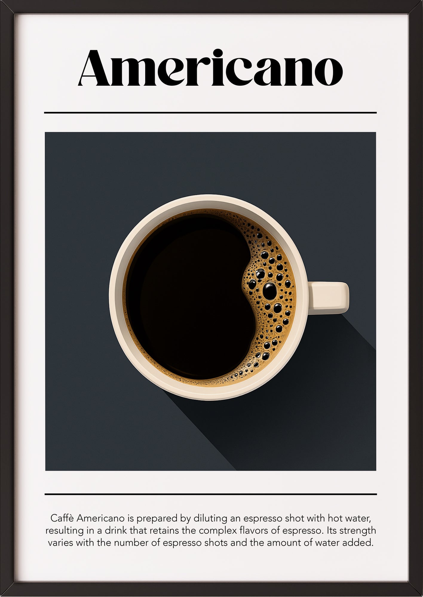 Gerahmtes Americano-Poster mit starker Grafik, angelehnt an Küchenzeile