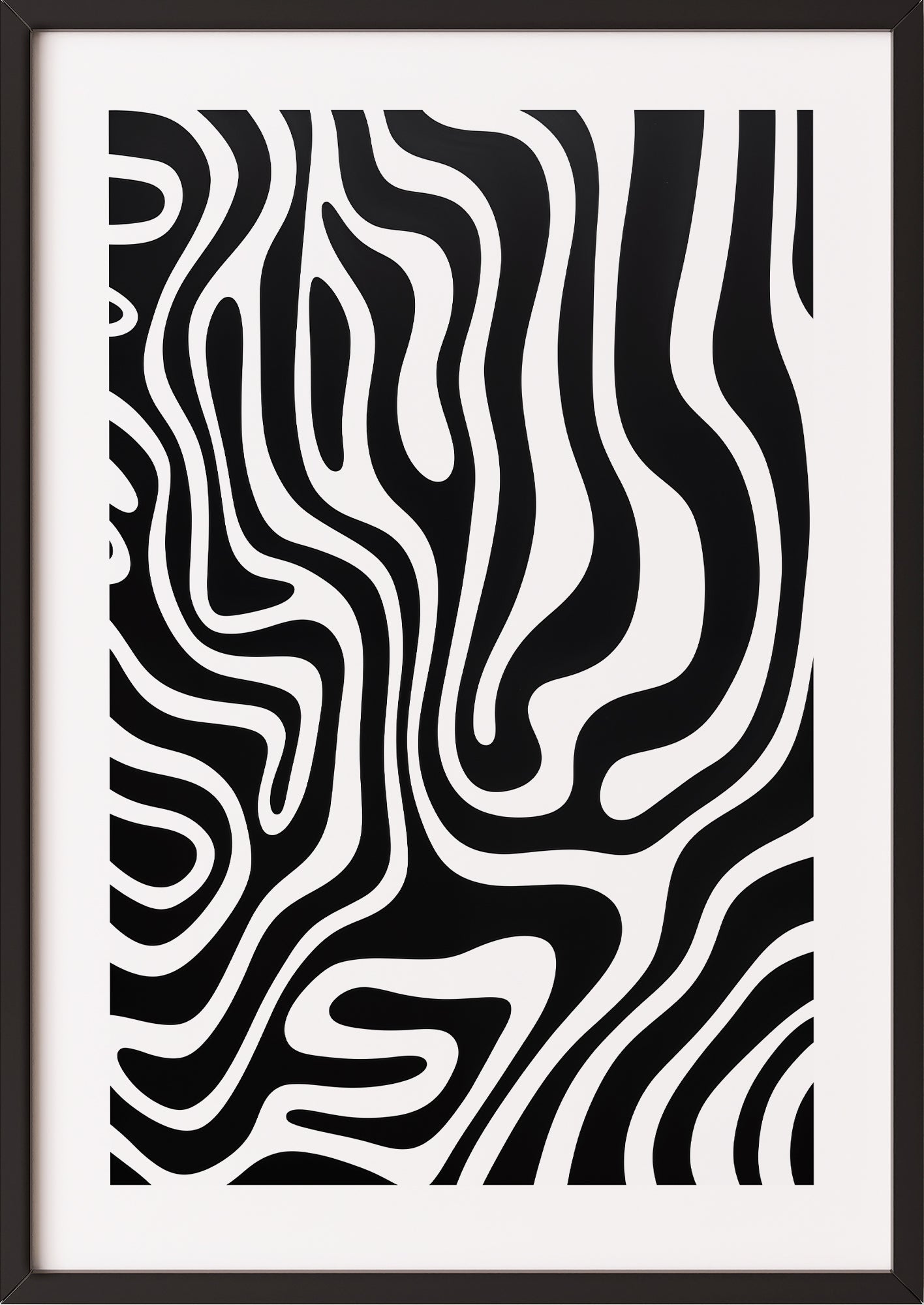 Schwarz-Weiß-Wellenmuster im schwarzen Holzrahmen, moderne Wanddekoration