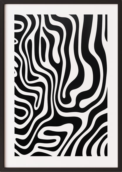 Schwarz-Weiß-Wellenmuster im schwarzen Holzrahmen, moderne Wanddekoration