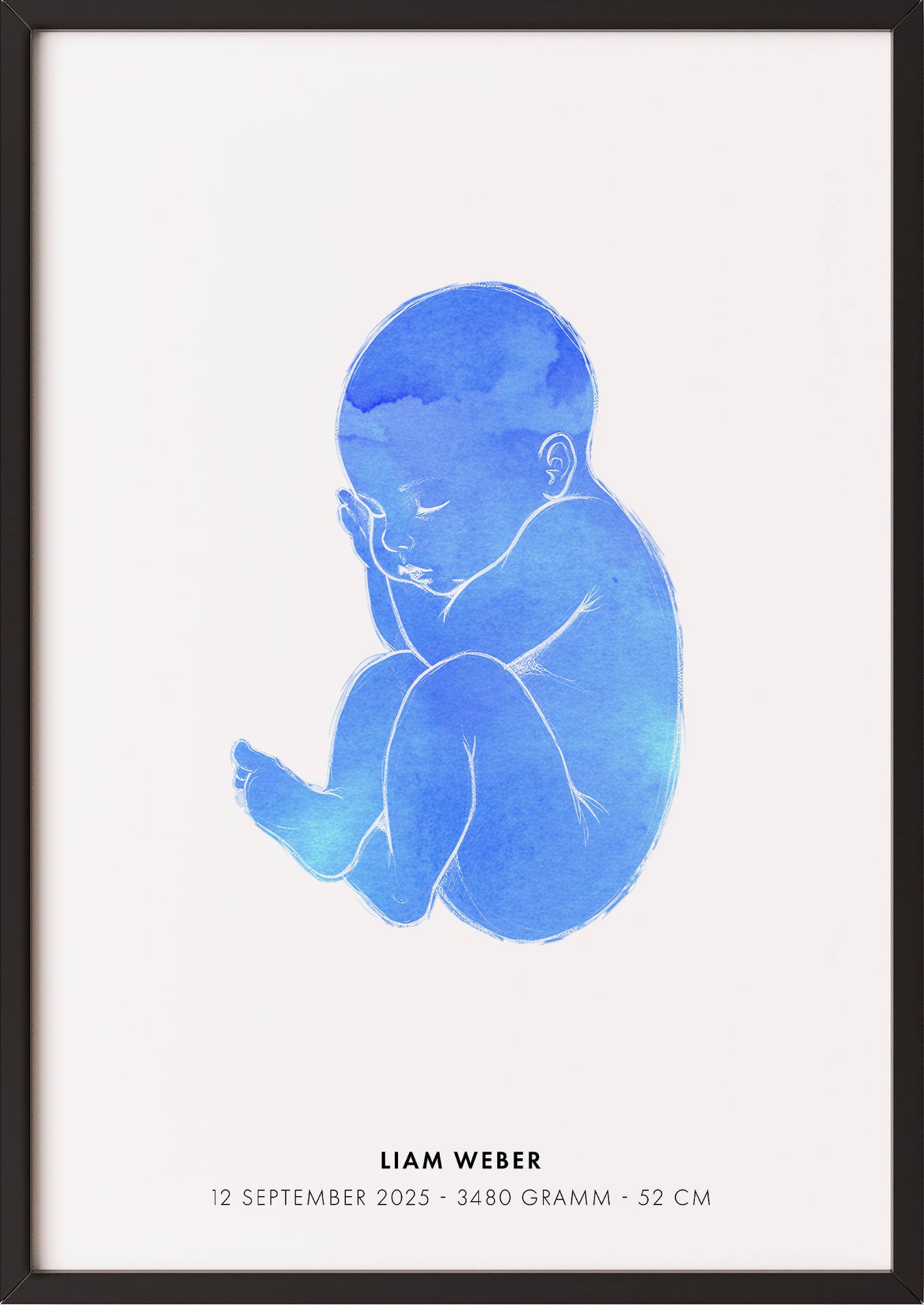 Poster Baby Watercolor Geburtsposter 2 im schwarzen Rahmen