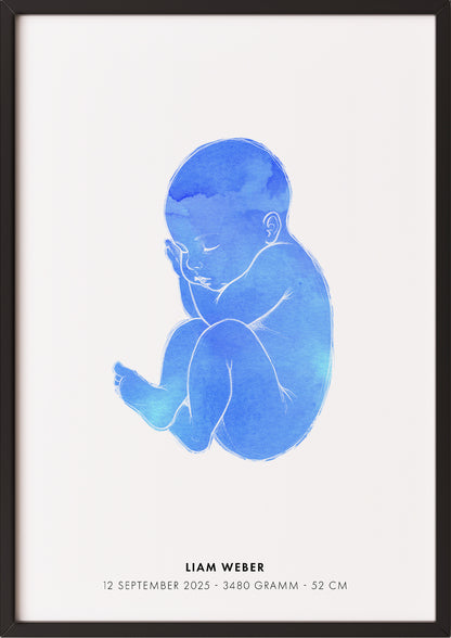 Poster Baby Watercolor Geburtsposter 2 im schwarzen Rahmen