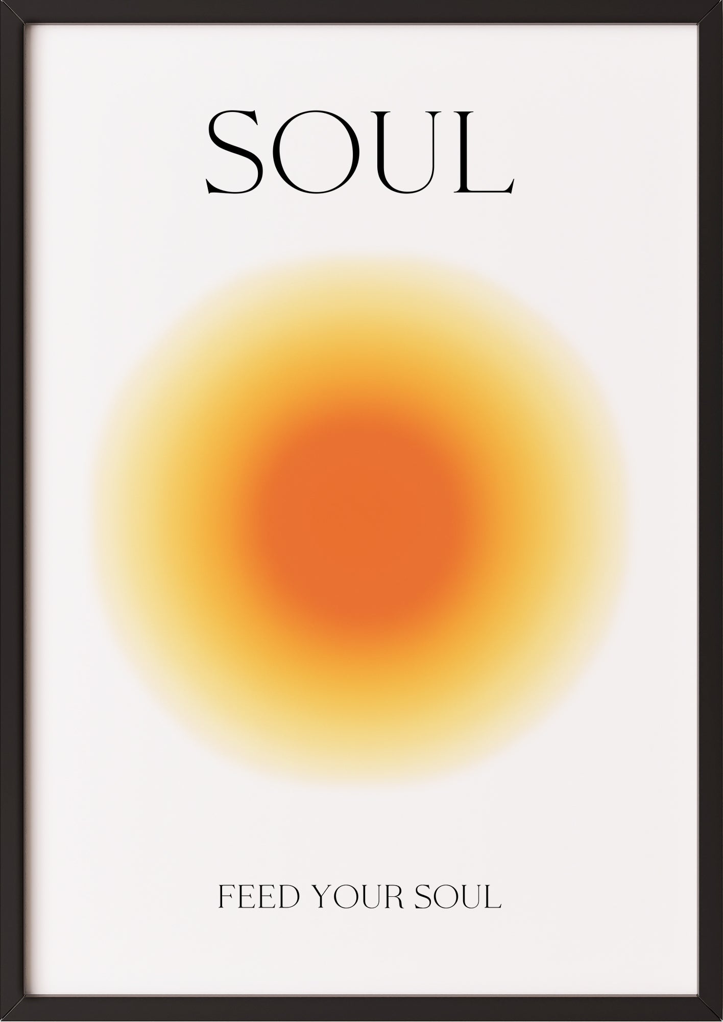 Sanftes Poster mit oranger Lichtaura im Rahmen, angelehnt an Wand