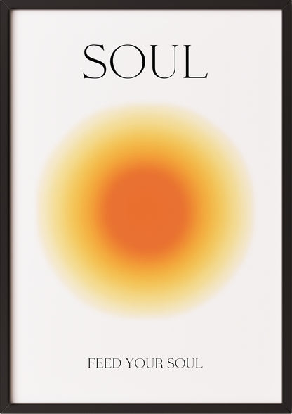 Sanftes Poster mit oranger Lichtaura im Rahmen, angelehnt an Wand