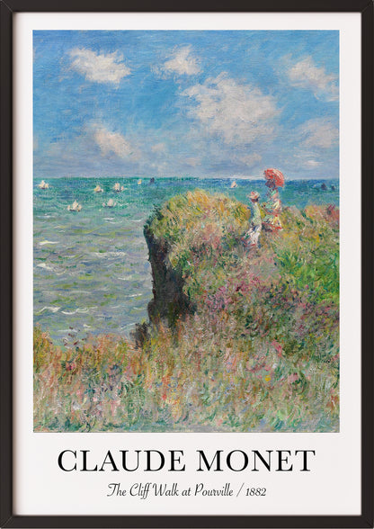 Claude Monet Poster The Cliff Walk at Pourville im schwarzen Rahmen – elegante Kunst