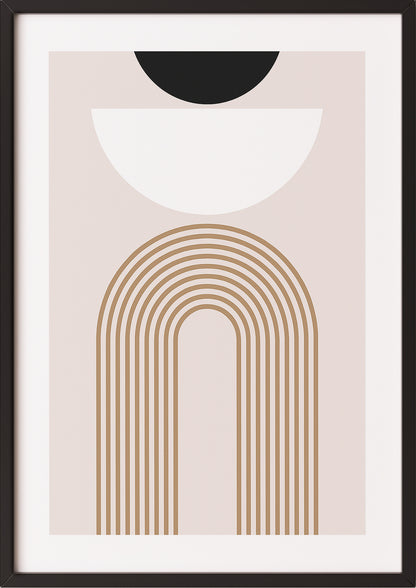 Minimalistisches Linienbogen Poster in Beige mit schwarzem Rahmen – geometrische Wanddeko