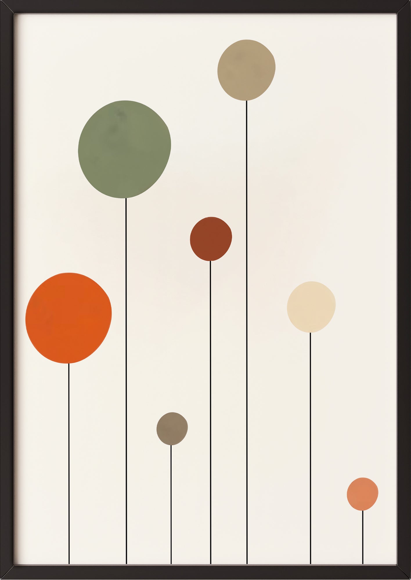 Poster „Abstrakte Kreise II“ in schwarzem Holzrahmen