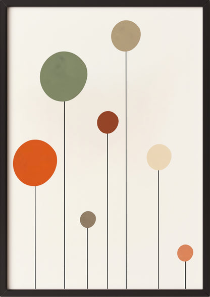 Poster „Abstrakte Kreise II“ in schwarzem Holzrahmen