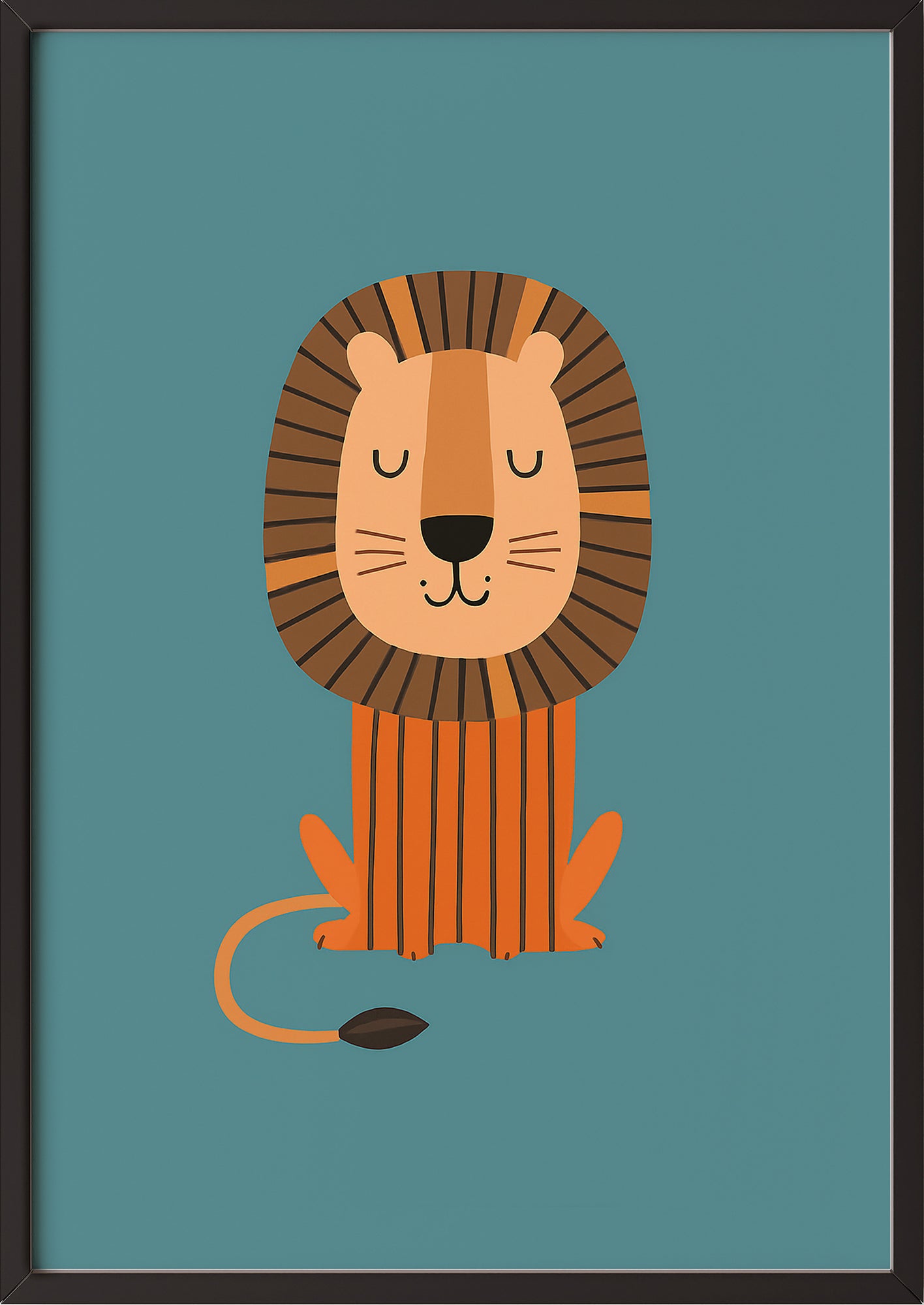 Löwenposter im schwarzen Rahmen an einer hellen Wand im modernen Wohnraum