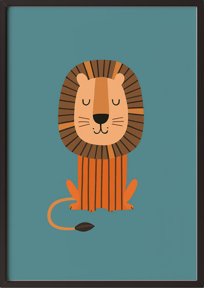 Löwenposter im schwarzen Rahmen an einer hellen Wand im modernen Wohnraum