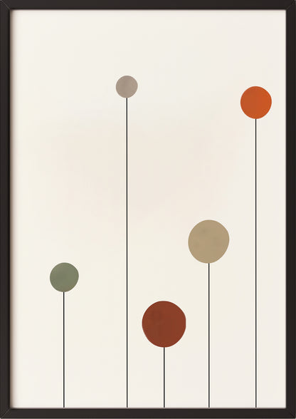 Poster „Abstrakte Kreise“ in schwarzem Holzrahmen