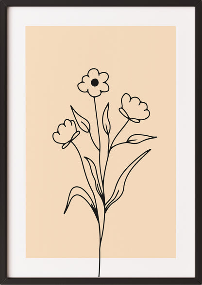 Poster „Line Art Blumen“ in schwarzem Holzrahmen