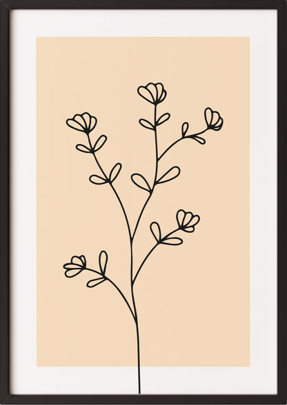 Poster „Line Art Blütenzweig“ in schwarzem Holzrahmen