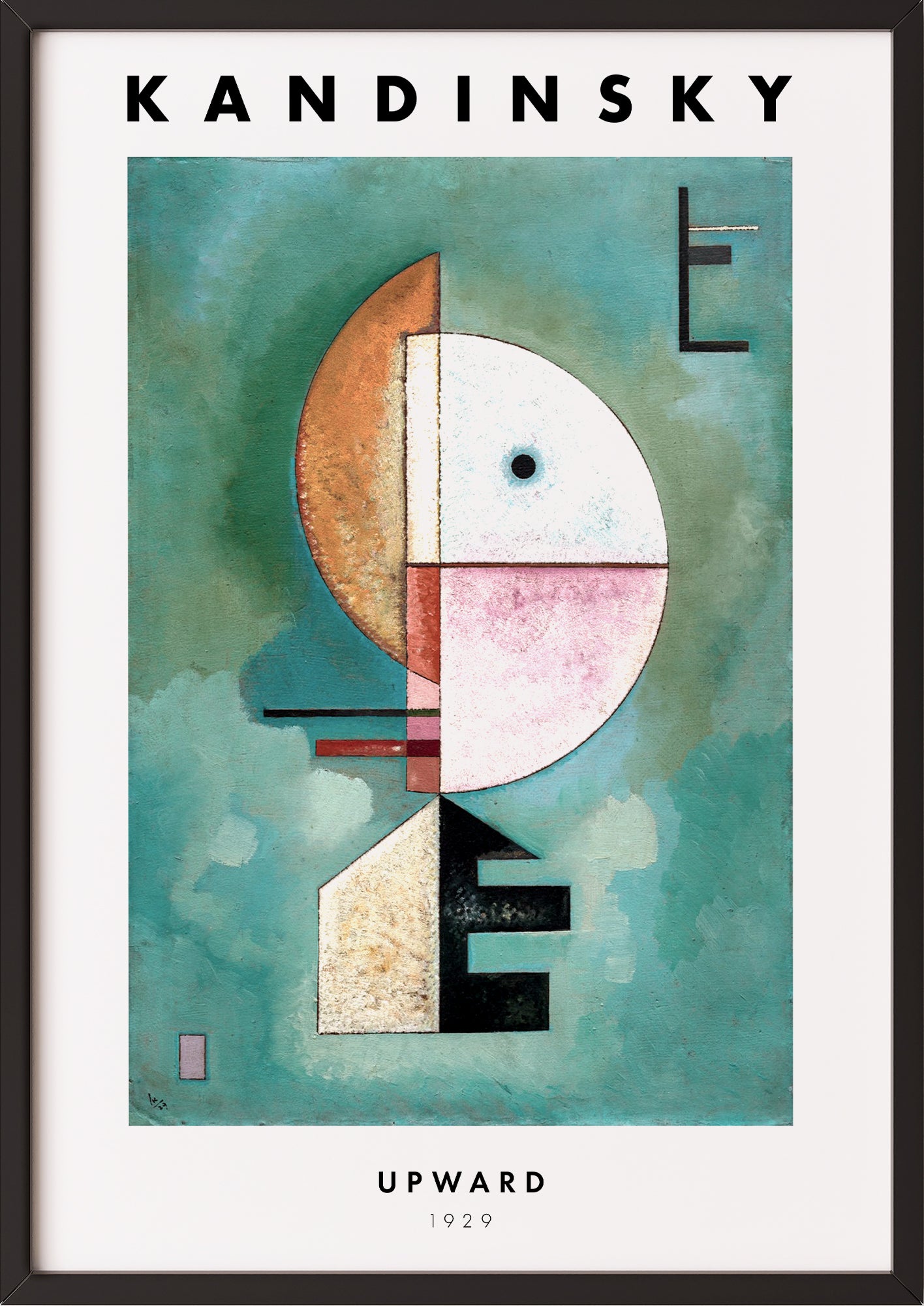 Frau hängt Upward von Wassily Kandinsky als Poster in schwarzem Rahmen an die Wand