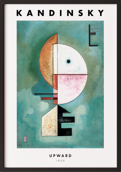 Frau hängt Upward von Wassily Kandinsky als Poster in schwarzem Rahmen an die Wand