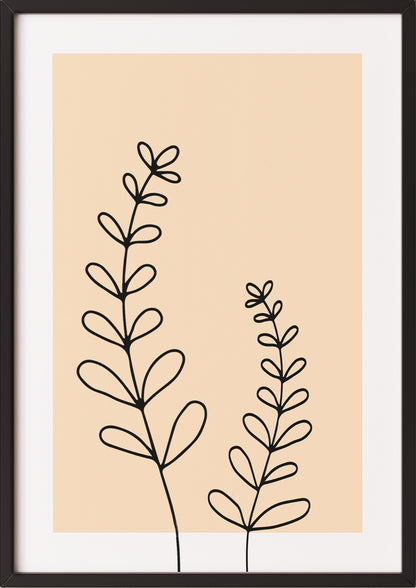 Poster „Line Art Zweige“ in schwarzem Holzrahmen