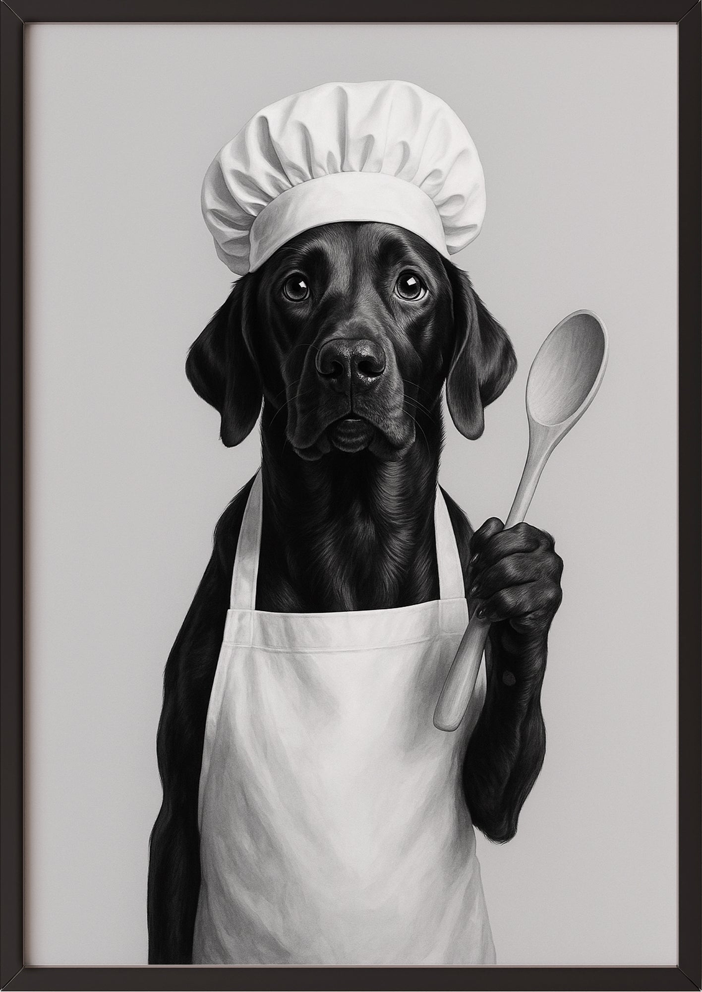 Labradorkochposter im schwarzen Rahmen an einer weißen Wand
