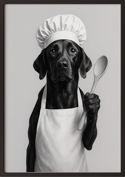 Labradorkochposter im schwarzen Rahmen an einer weißen Wand