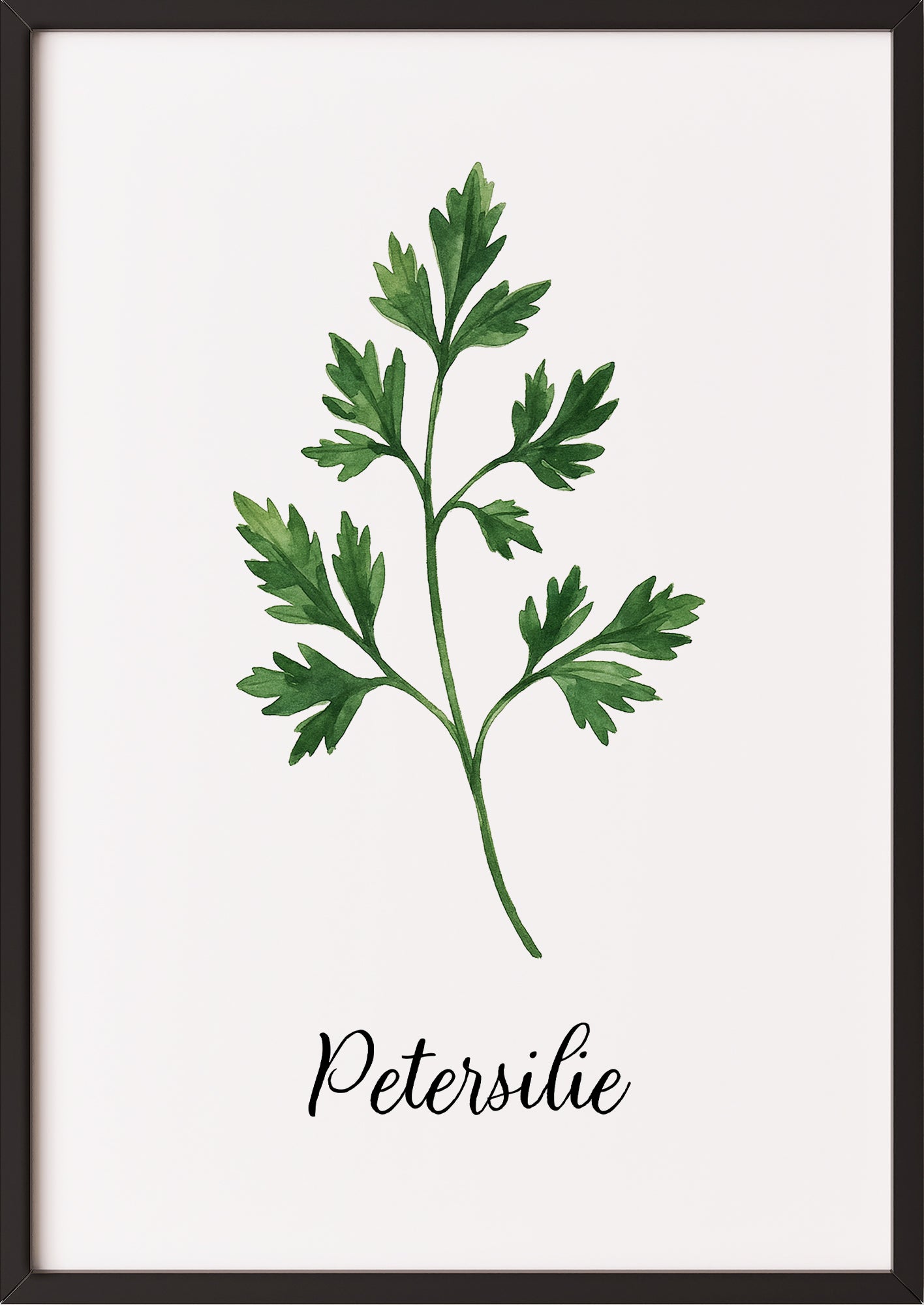 Petersilienposter im schwarzen Rahmen an einer weißen Wand