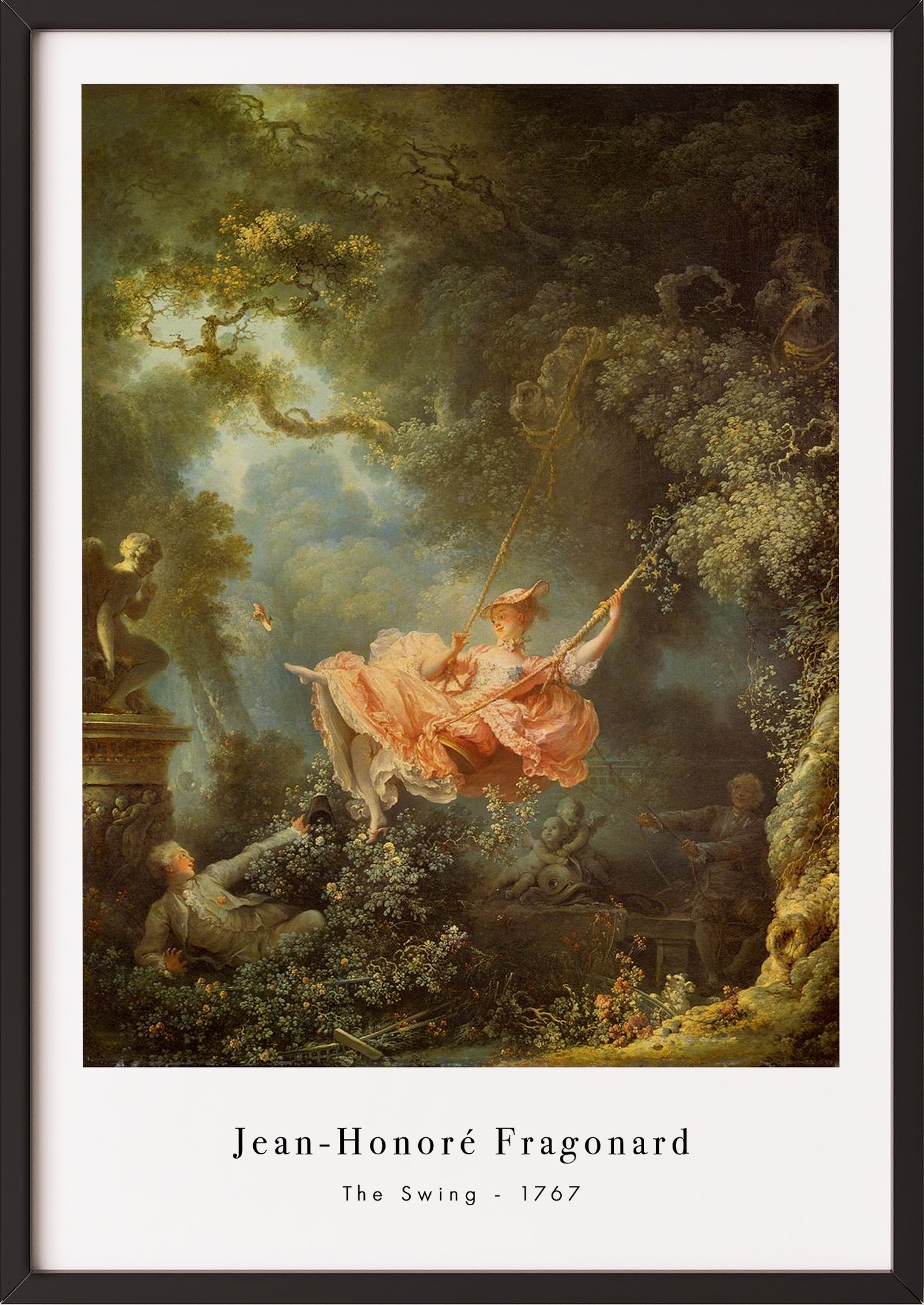 The Swing von Jean-Honoré Fragonard Kunstdruck im schwarzen Rahmen
