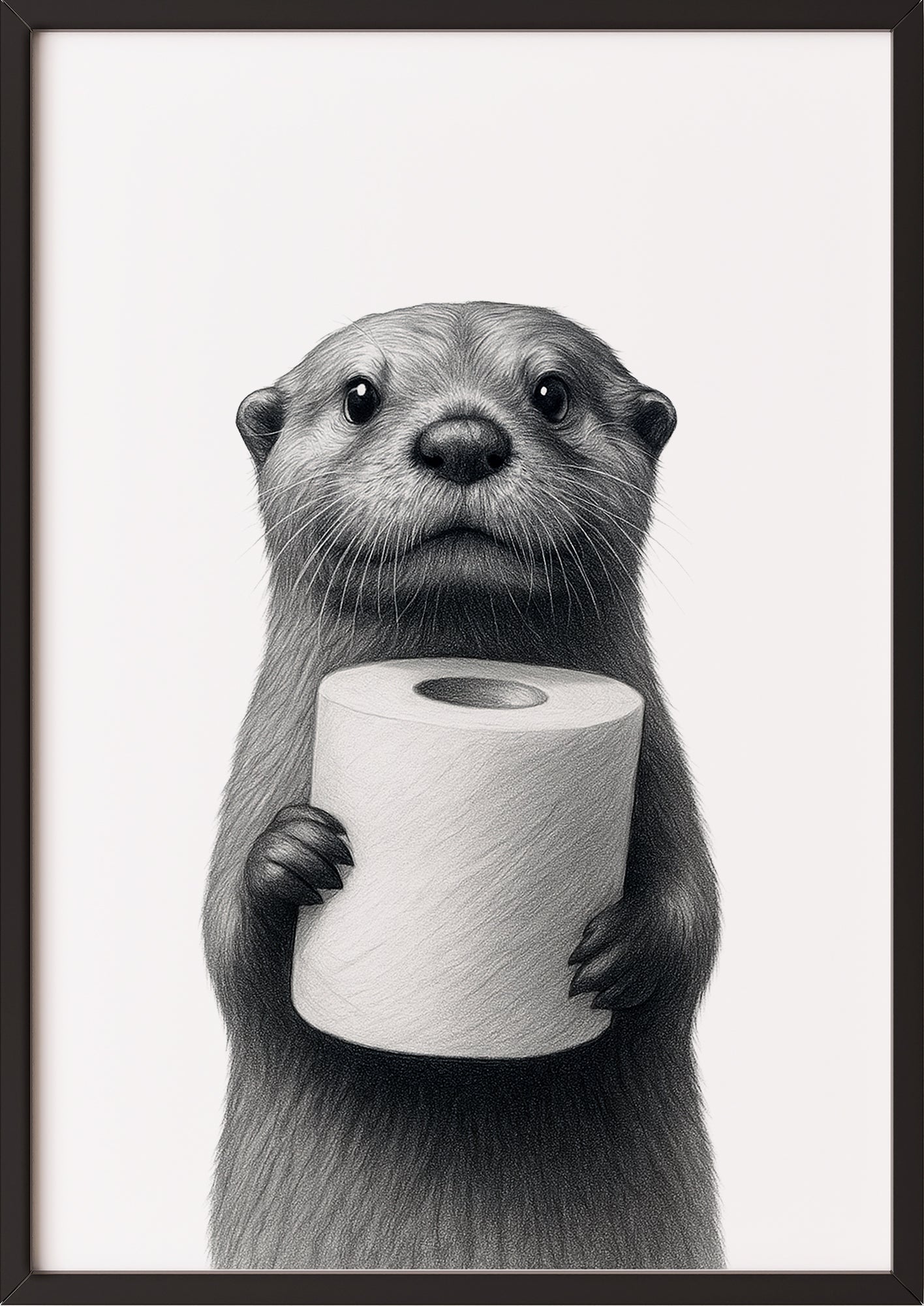 Otter mit Klopapier Poster in schwarzem Rahmen