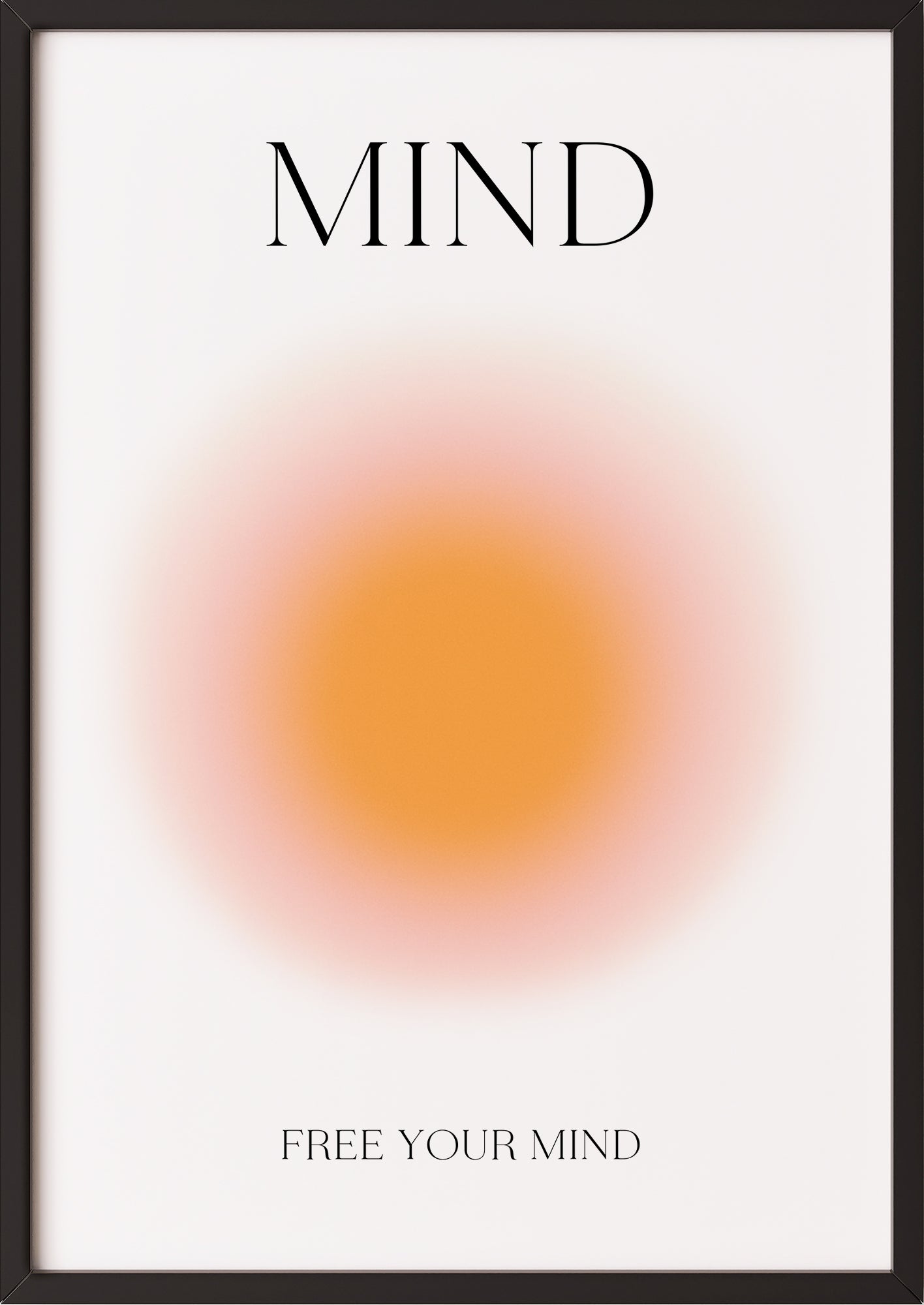 Farbposter mit Mind-Schriftzug, orange-pinker Lichtverlauf und schwarzer Rahmung
